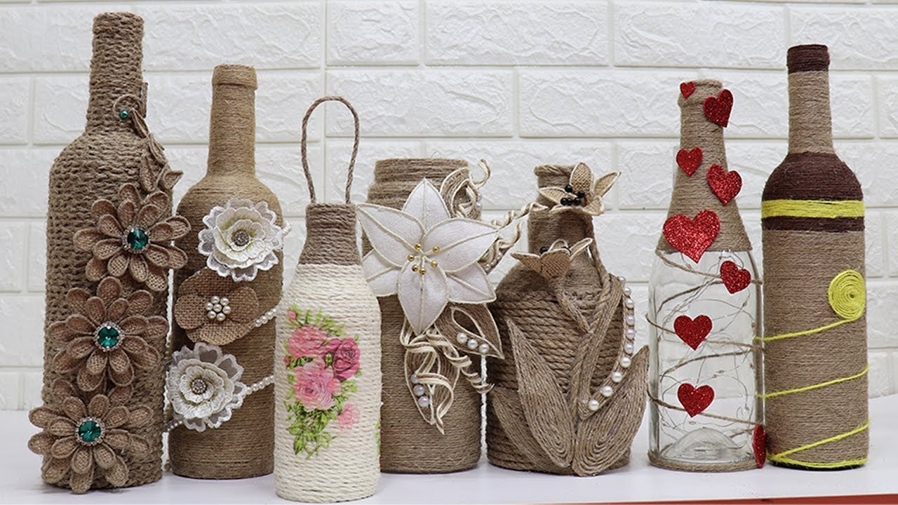 10 jute craft bottle decoration ideas |Home decorating ideas ...