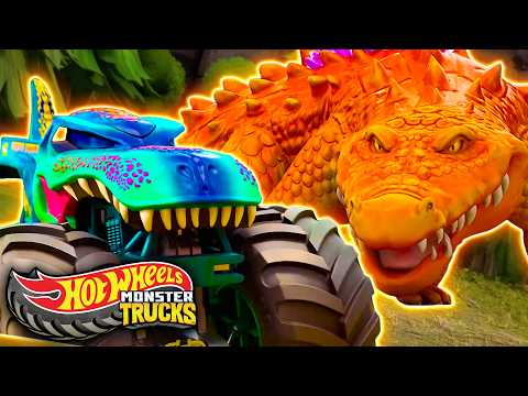 🐊 ¡Mega Wrex vs. un Cocodrilo GIGANTE! | Hot Wheels Monster Trucks