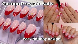 Custom Made Press On Nails ❤️ easy holiday nail art tutorial + how to make press on nails