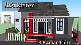 Desain rumah minimalis 8x9 meter 3 kamar tidur cocok di lahan minimalis