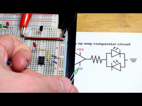 Quick split or dual supply LM358 op amp comparator circuit electronics demonstration by electronzap
