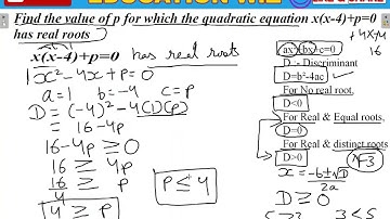 Find the value of p for which the quadratic equation x(x-4)+p=0 has real roots Class 10 Maths