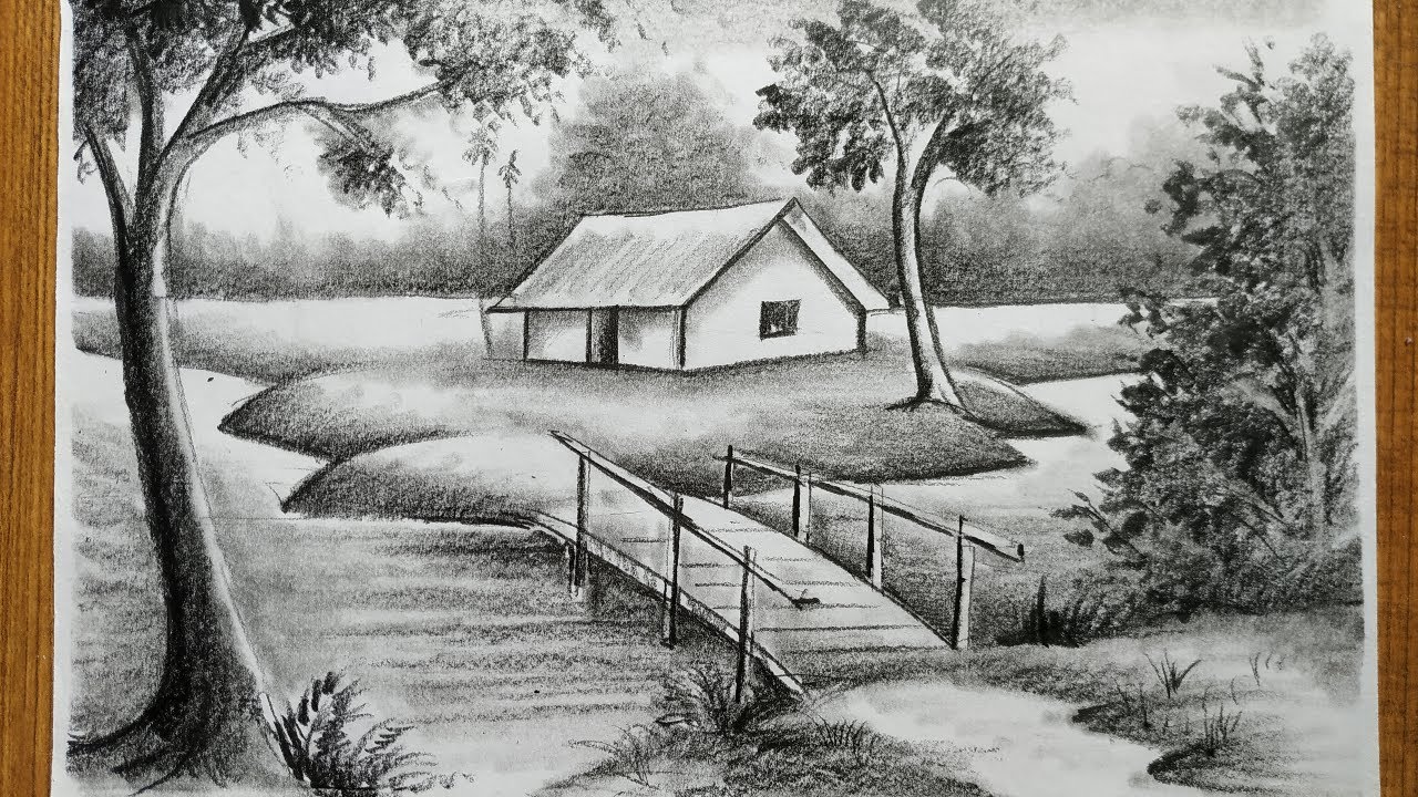 Scenery Sketch Drawing Beautiful Art  Drawing Skill