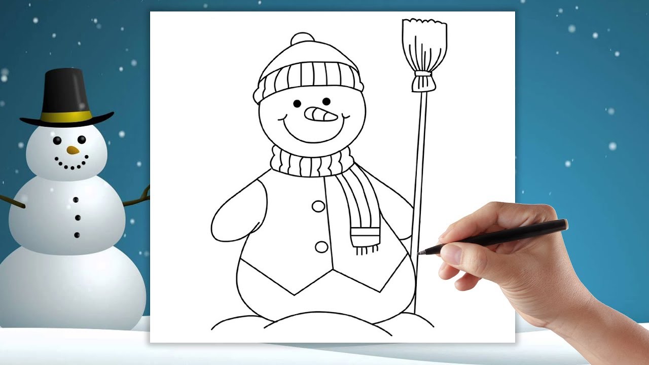 Cute Snowman - How to draw a snowman - Learning to draw - step by step ...