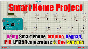 Smart Home Using Smart Phone, Arduino, Keypad, PIR, LM35 Temp. & Gas Sensors | مشروع البيت الذكي