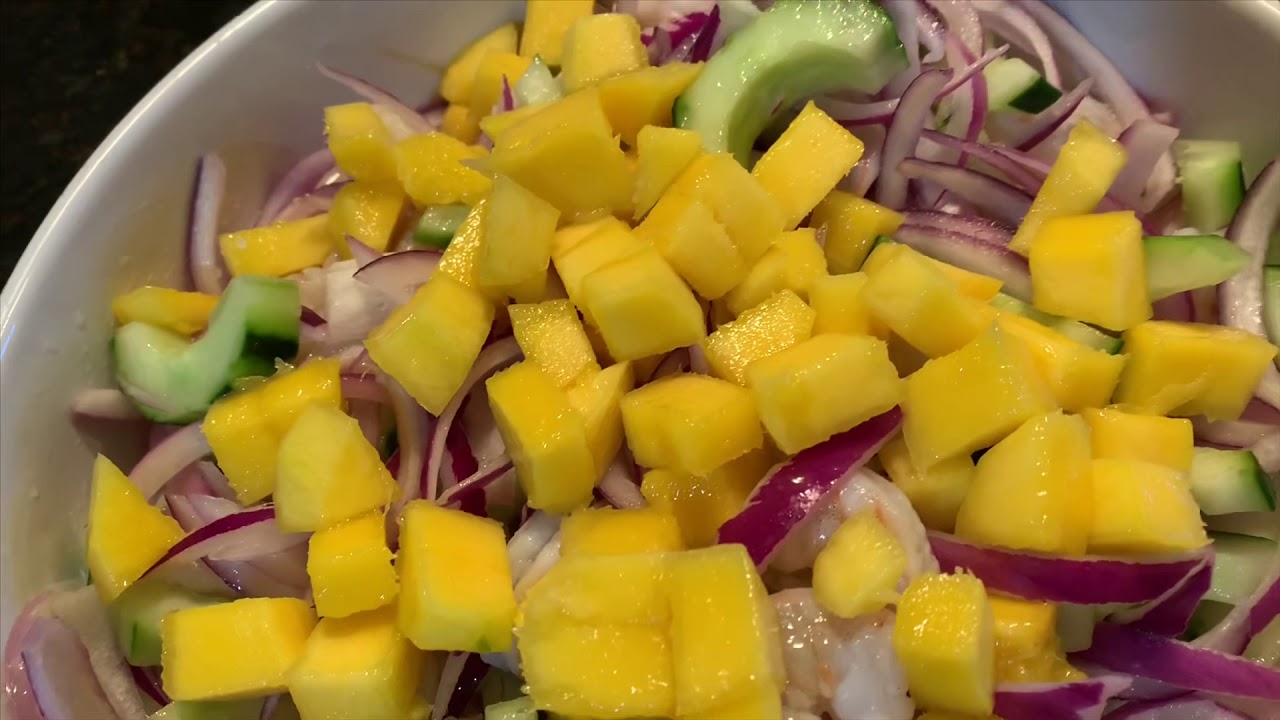 Aguachiles camarones de mango y habanero