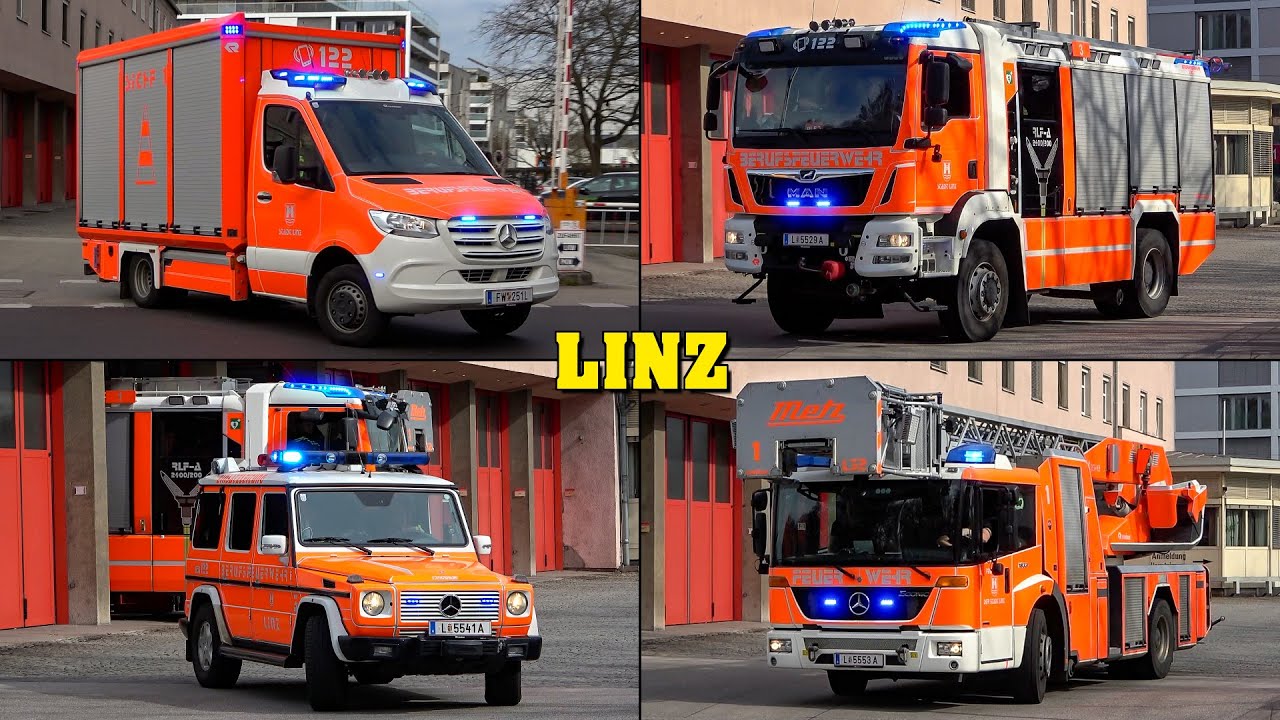 [LÖSCHZUG, Sicherungsfahrzeug & mehr!] - Feuerwehr LINZ | Einsatzfahrten an der HAUPTFEUERWACHE!
