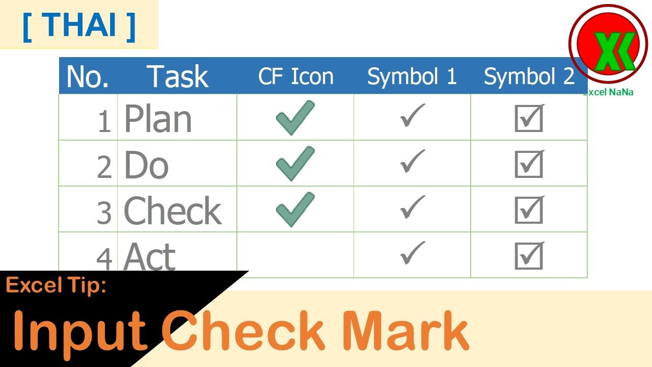 ใส่ เครื่องหมาย ถูก excel  2022  [THAI] วิธีการใส่เครื่องหมายติ๊กถูกใน Excel | Input Check Mark