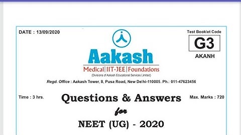 NEET 2020 ANSWER KEY SET G3 with  soultion