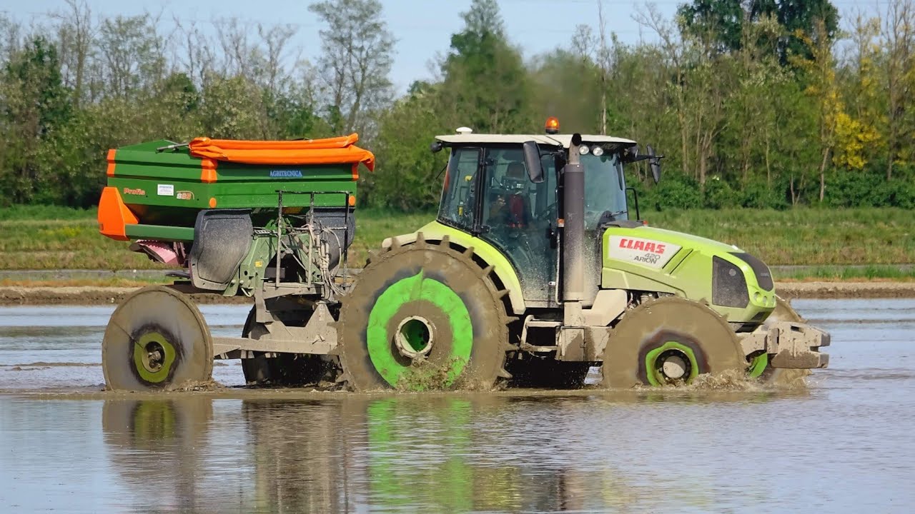 Claas Arion 420-640 | John Deere 6400 | Amazone Z-AM 1501 | Semina riso