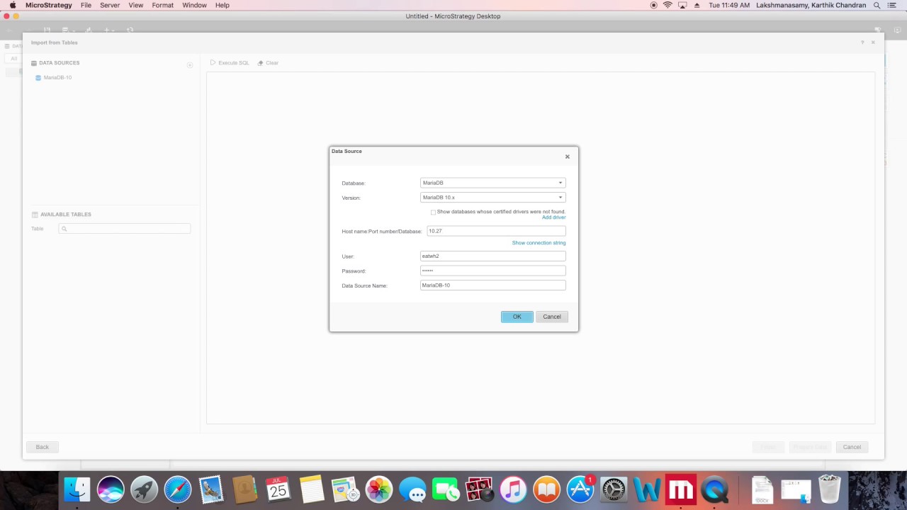 Maria DB 10 DSN-less connection to MacOS MicroStrategy Desktop 10.9 ...