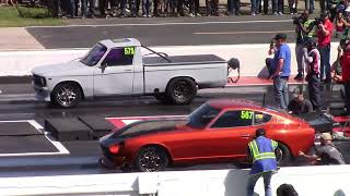 106mm Turbo Small Block Ford '71 240z vs Mustang \& Supra 1\/4 Mile + S30 Chassis World Record Pass!