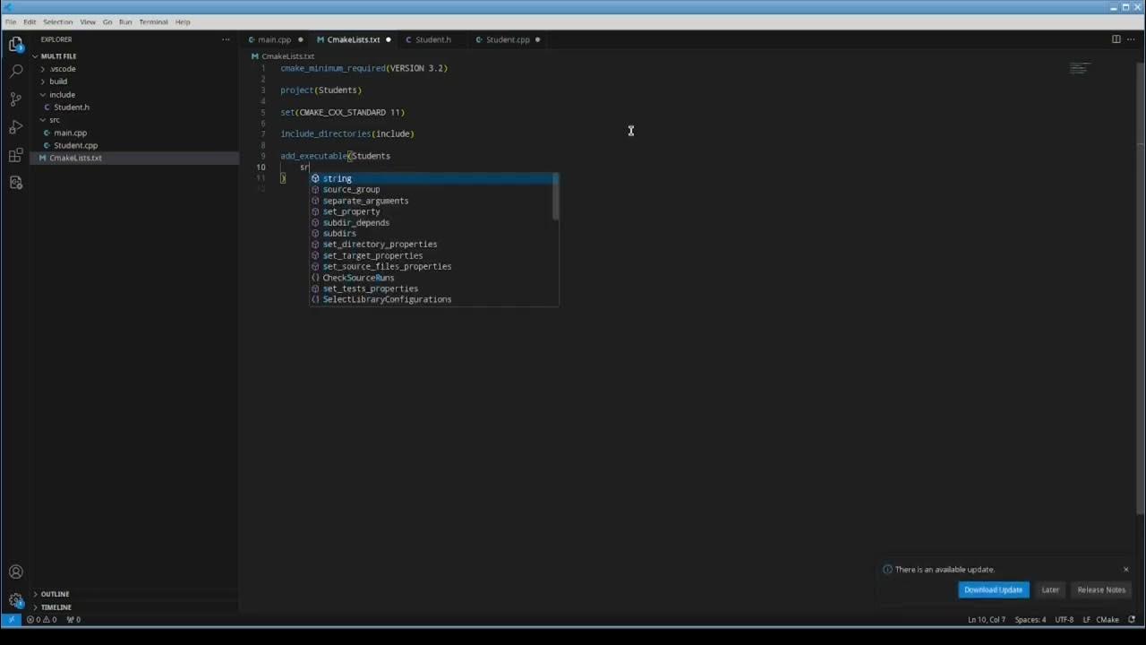 Create C++ multi-file project through cmake - YouTube