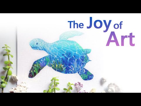 蠟筆畫 / 壓克力畫 / 畫海龜 / 畫海底世界《 DIY Painting # 16》可愛小海龜《The Joy of Art》
