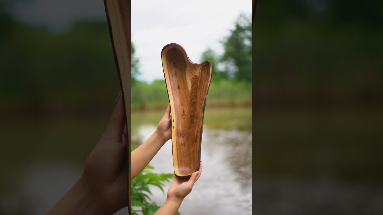 carving rustic wooden bowl from elm wood 