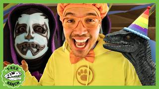 blippi fights giant raptors t rex ranch dinosaur videos