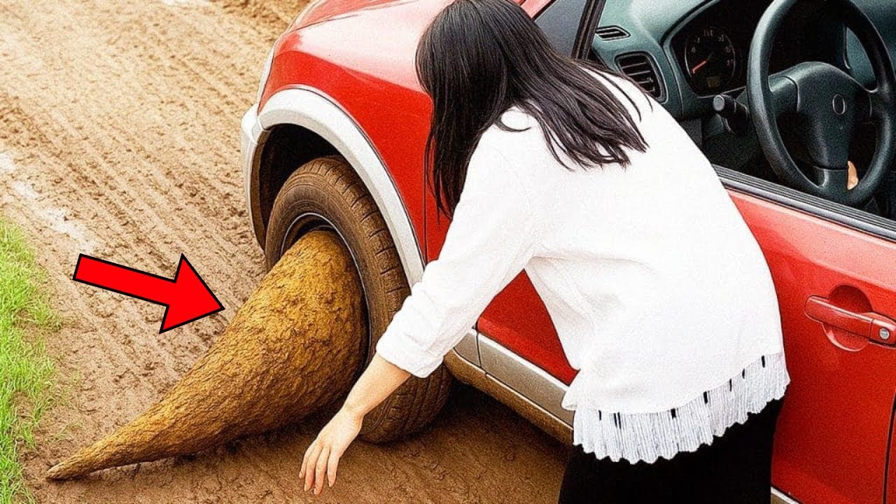 Женщина подумала, что у нее спустило колесо, а потом увидела что-то застрявшее внутри.