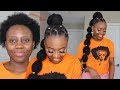 EASY SPICED UP HIGH GENIE BUBBLE PONYTAIL ON SHORT 4C NATURAL HAIR | CRISS CROSS RUBBERBAND Tutorial