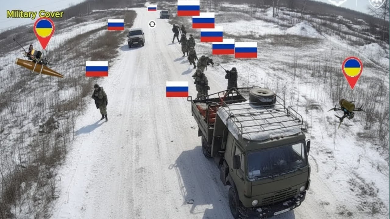 Российские войска застигнуты врасплох украинским FPV-дроном на дороге | Военное прикрытие