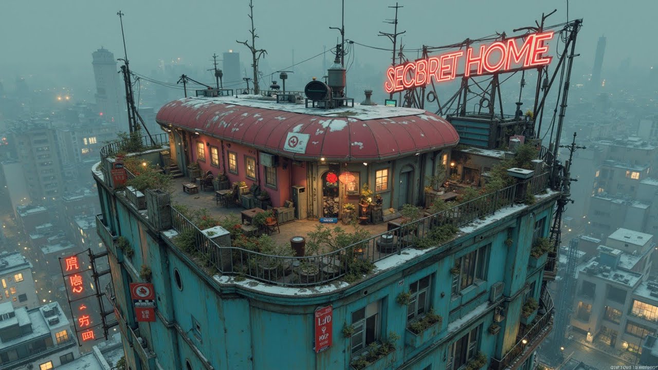 Китайская Lofi Мечта ~ Киберпанк Кафе на Крыше | Зимние Биты для Отдыха, Учебы