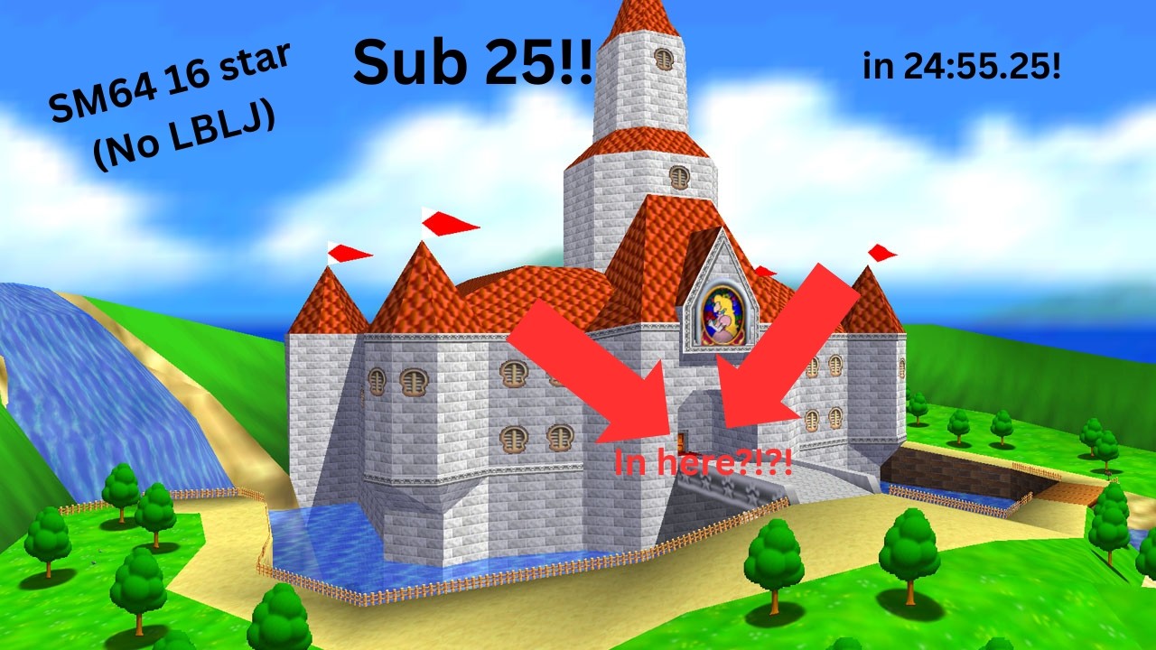 Super Mario 64 16 star (No LBLJ) in 24:55.25