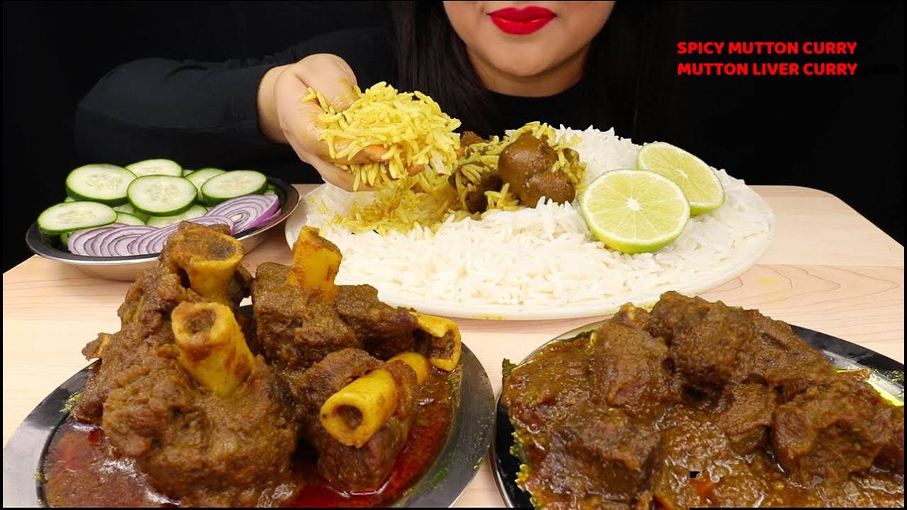SPICY MUTTON CURRY, MUTTON LIVER CURRY WITH RICE|INDIAN FOOD MUKBANG*FOOD EATING VIDEOS*