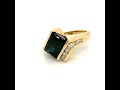 Vivid Emerald Shaped Green Tourmaline And Diamond Ring Set In 14 Karat Yellow Gold 