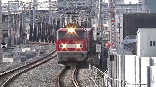 【レッドサンダ―通過！】おおさか東線 EF510-12 コンテナ貨物列車 鴫野駅