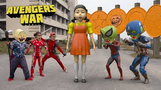 Avengers War : Scary Teacher 3D In Real Life VS Squid Games Destroy Honeycomb Candy Challenge