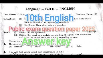 10th English Public Exam Question Paper 2022 / Answer key