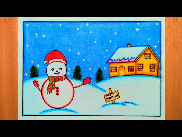 HOW TO DRAW WINTER SEASON SCENERY/ WINTER SEASON DRAWING EASY/ CHRISTMAS  WINTER LANDSCAPE DRAWING | Art drawings for kids, Easy drawings, 7th grade  art