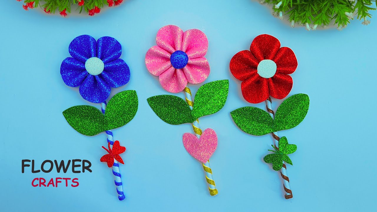 Glittery Craft Stick Flowers - Craftulate