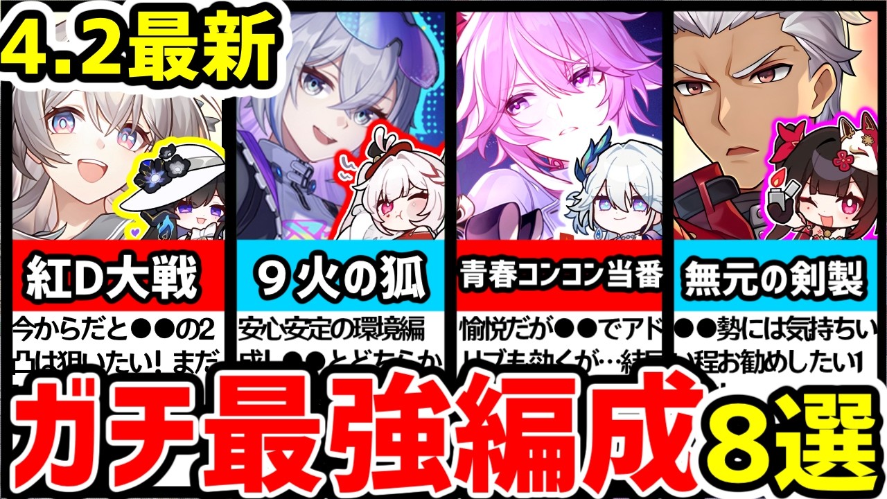 【スタレ】4.3になったら手遅れ！完全3編成時代突入！●●か●●どっちかは作りたい！高難度で強い編成8選！【崩壊スターレイル/崩スタ/緋英(ヒエイ)/銀狼Lv999(ぎんろう)/火花/ホタル】
