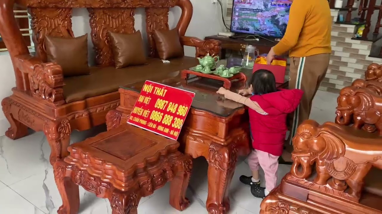 Bàn giao bộ voi tay 14 chân 14 gỗ hương đá