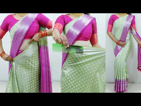 How to wear banarasi silk saree perfectly | Saree draping with comb trick | Wedding sari draping