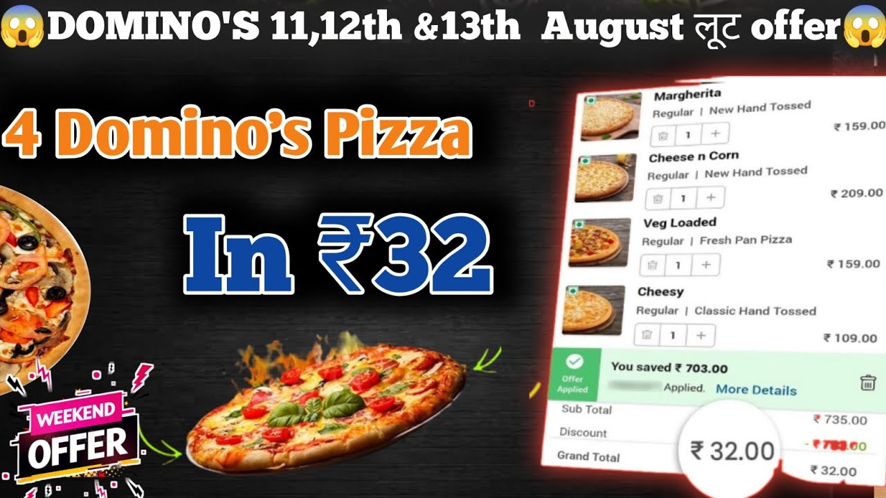 4 DOMINOS PIZZA in ₹32 😋🍕🔥Domino's pizza offerDomino's pizza offers