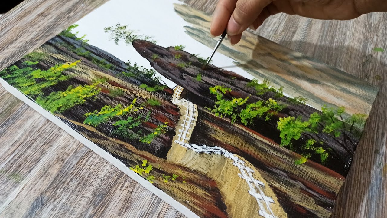 A path through high hills Acrylic painting for beginners step by