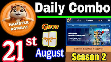 Hamster Kombat GameDev Heroes 🎮| 21 August Daily Combo 🧩 Season 2