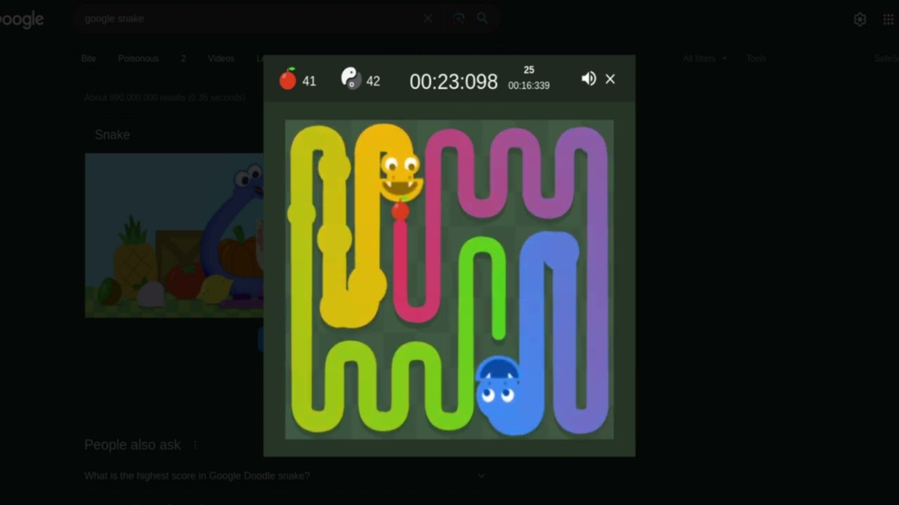Google Snake Game Wall Mode 25 Fruits In 48 Seconds 