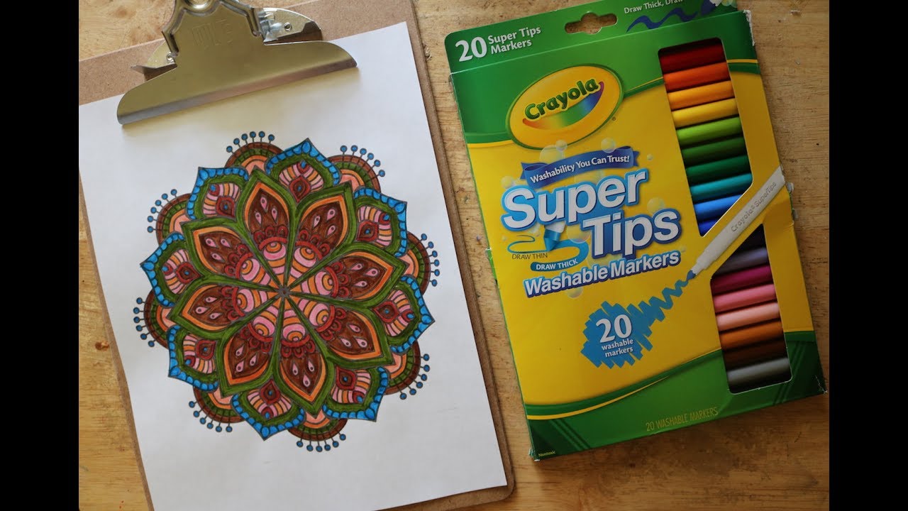 Download Coloring Mandalas for Adults | Mandala 1 with Crayola 20 Count Super Tips Washable Markers - YouTube