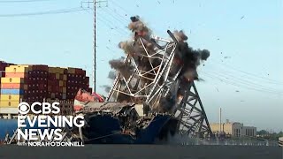 Crews conduct controlled demolition of Baltimore's Key Bridge