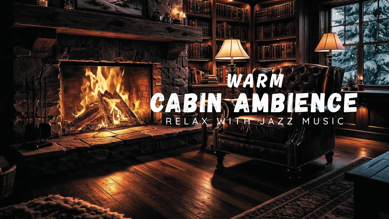 10 Hours Warm Cabin Ambience 🔥 Fireplace Sounds & Smooth Jazz Music | Cozy Winter Night Relaxation