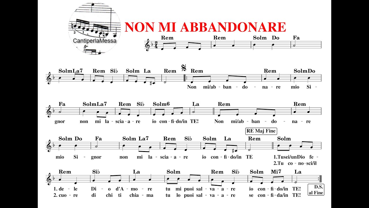 NON MI ABBANDONARE spartito accordi testo (choir cantiperlamessa)