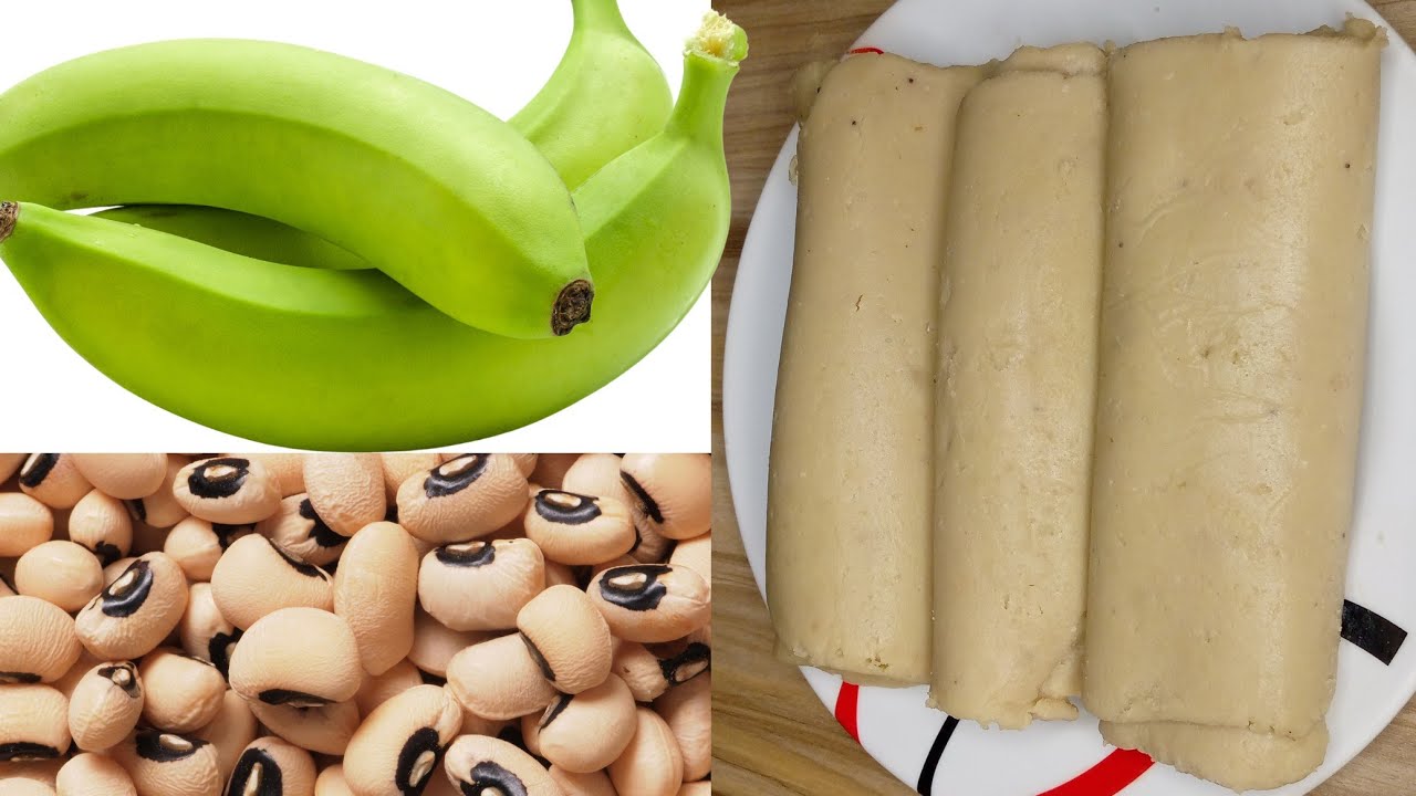 How To Make Green Plantain Fufu Combined With Beans!