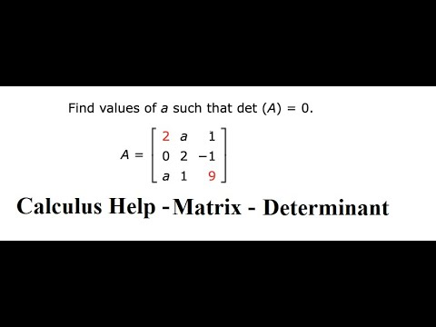 Calculus Help: Find values of a such that det (A)=0 ; A = ( (2,a,1 ...