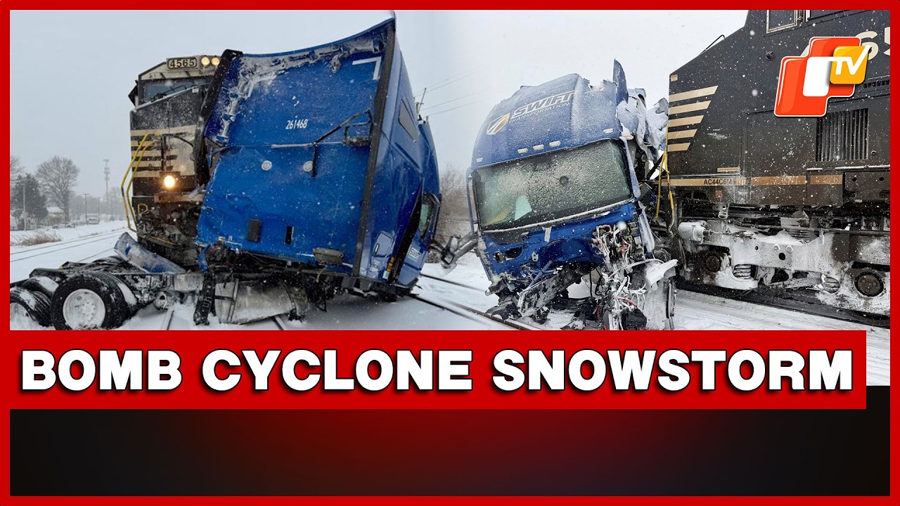 Train Hits Semi-Truck Stuck On Tracks Amid Bomb Cyclone Snowstorm In ...