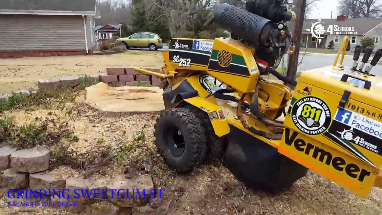 Vermeer SC 252 Stump Grinder Grinding a Sweetgum Stump 4 Seasons