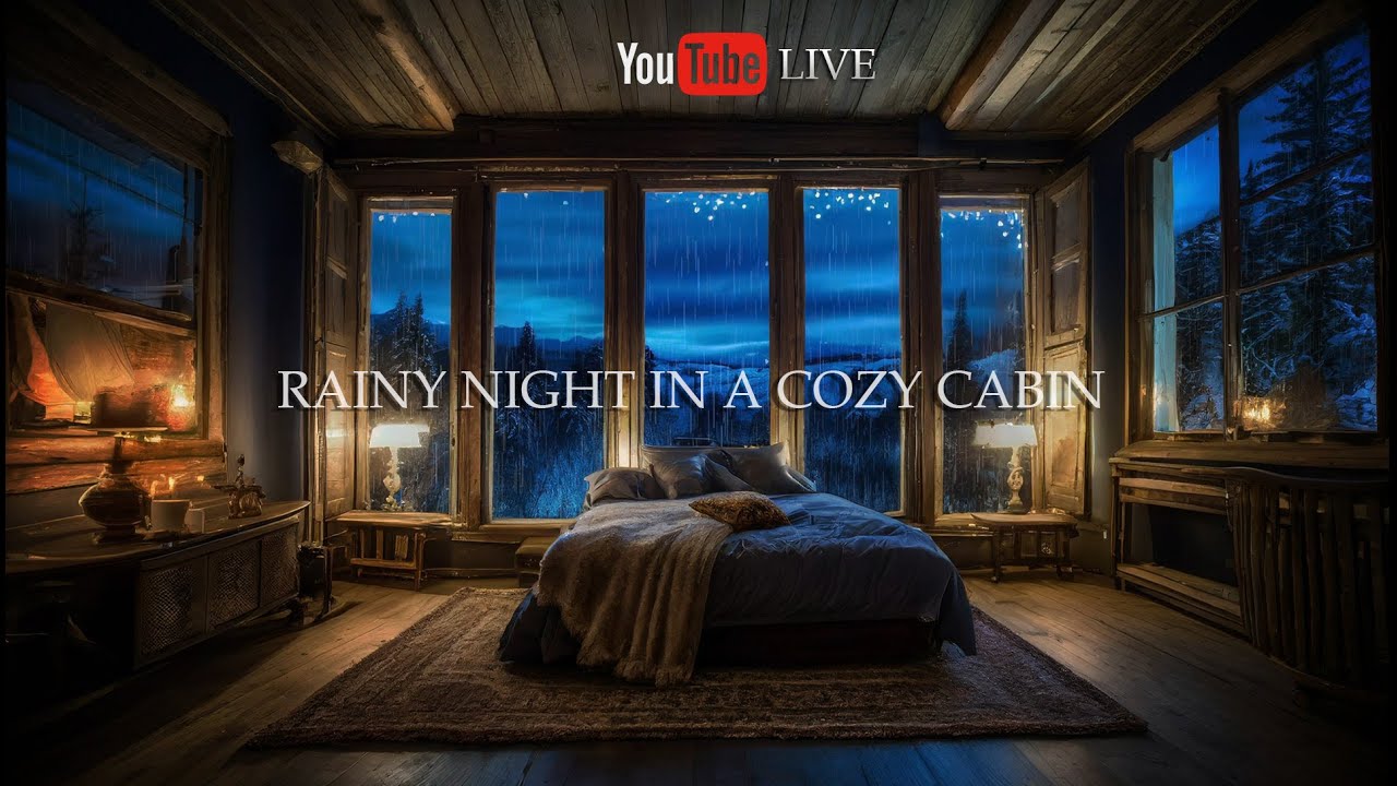 Rainy Night in a Cozy Cabin (12 Hours) | ⛈️ | Relaxing Rain Sounds for ...