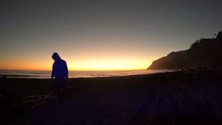 Epic beach sunset turns night purple.