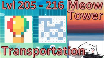 Meow Tower: Nonogram (Offline) Walkthrough Level 205 - 216 (Transportation Level)